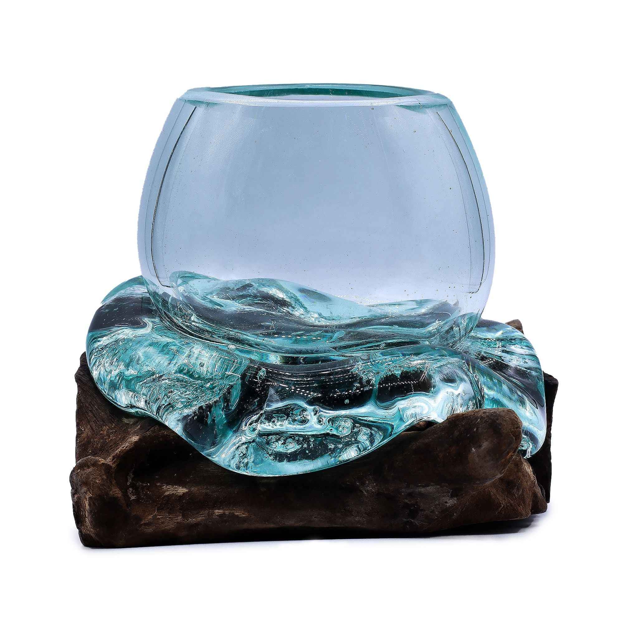 Molten Glass Mini Goldfish Bowl on Wood 20cm