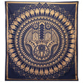 Double Cotton Bedspread + Wall Hanging - Hamsa - Blue Gold