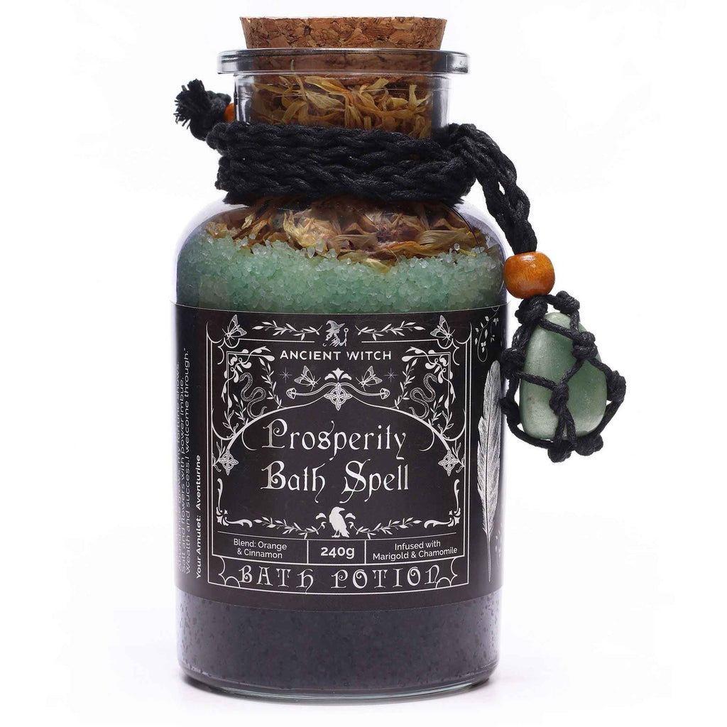Ancient Witch Bath Spell Potion & Aventurine Crystal Amulet - Prosperity