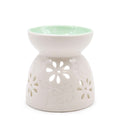 Classic White Oil Burner - Floral with Teal Well