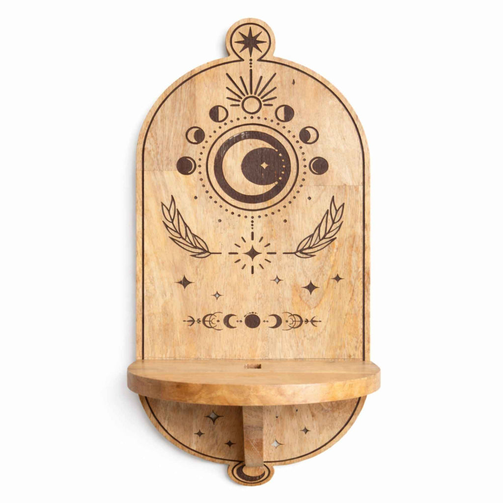 Moon Phase & Tree Carved Arch Wall Shelf