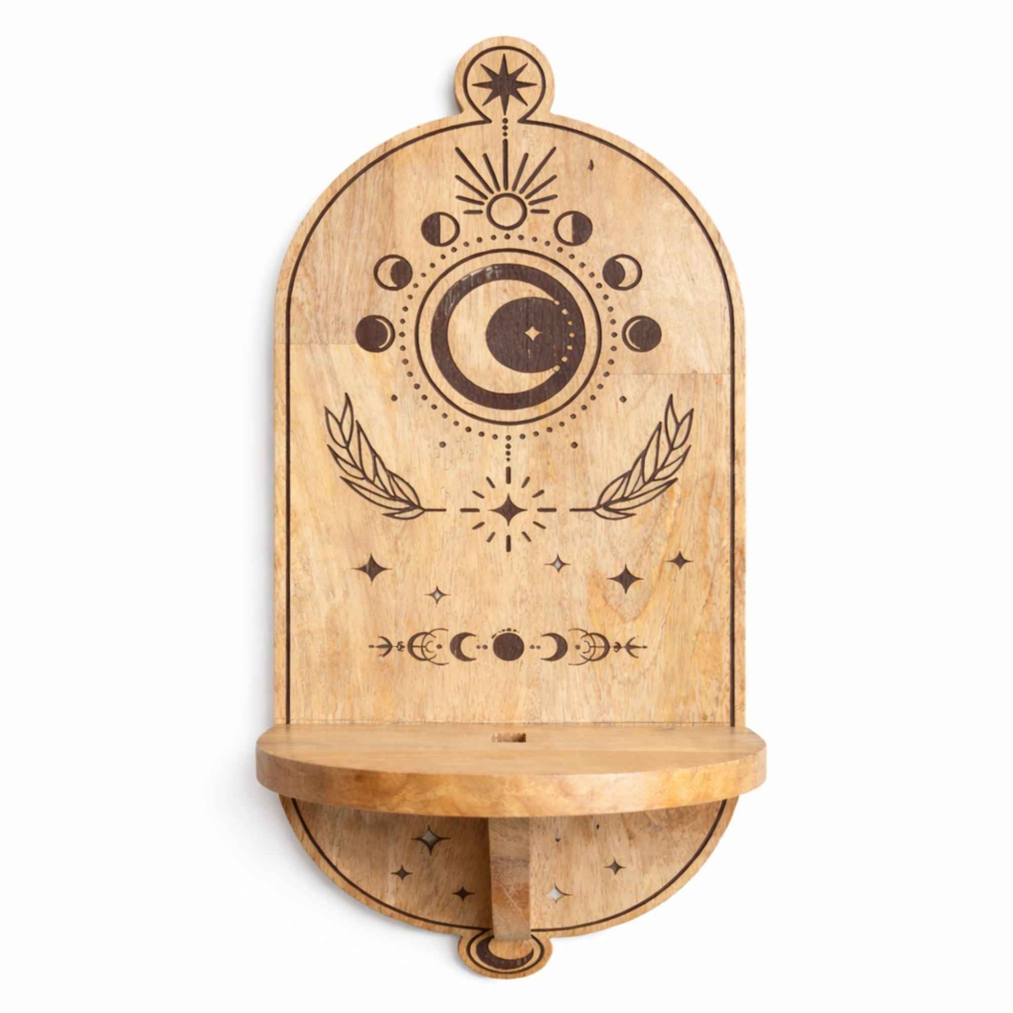 Moon Phase & Tree Carved Arch Wall Shelf