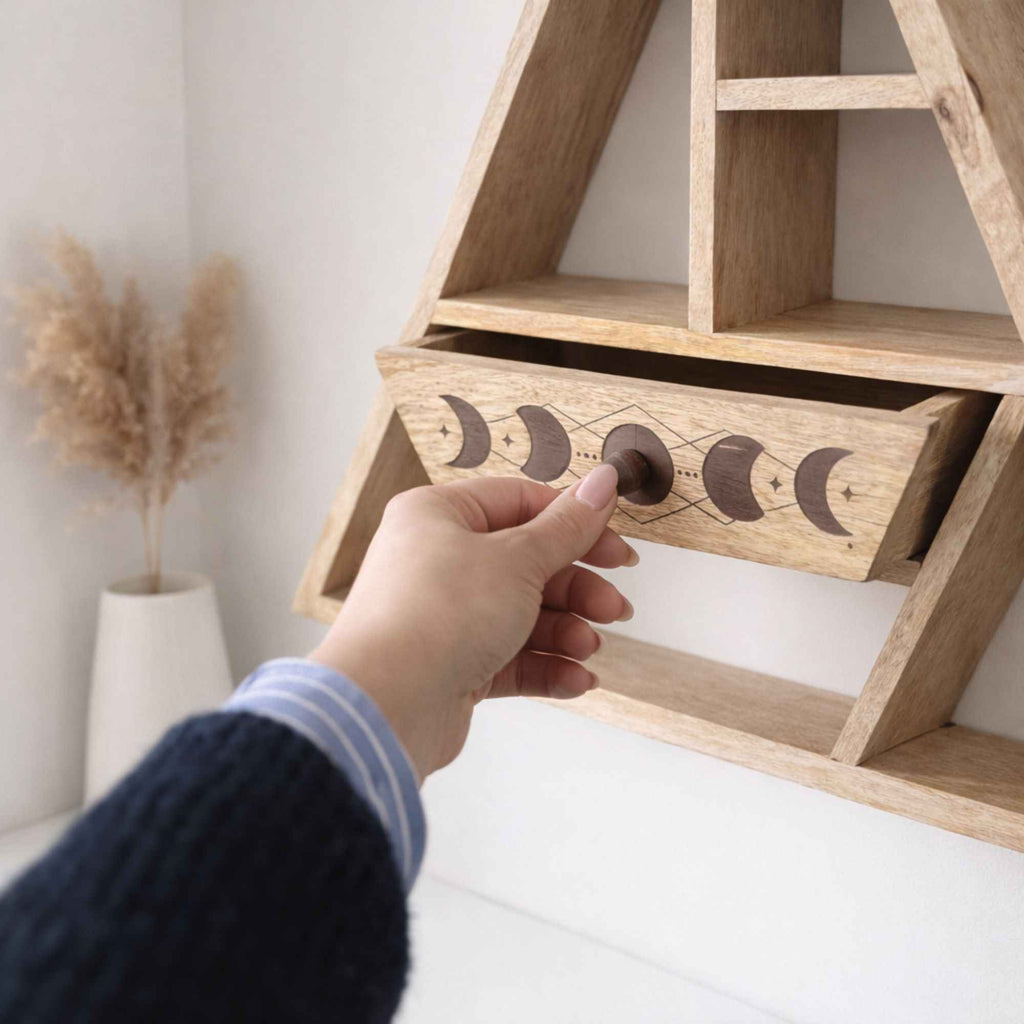 Triangle Shaped Wall Shelf with Drawer