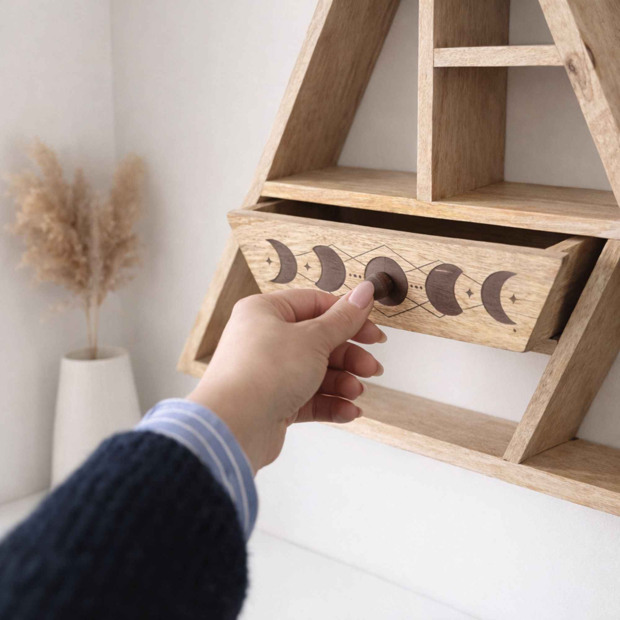 Triangle Shaped Wall Shelf with Drawer