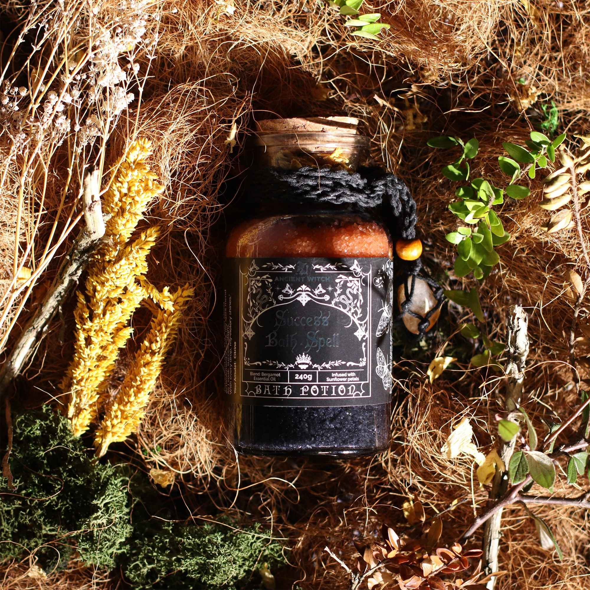 Ancient Witch Bath Spell Potion & Citrine Crystal Amulet - Success
