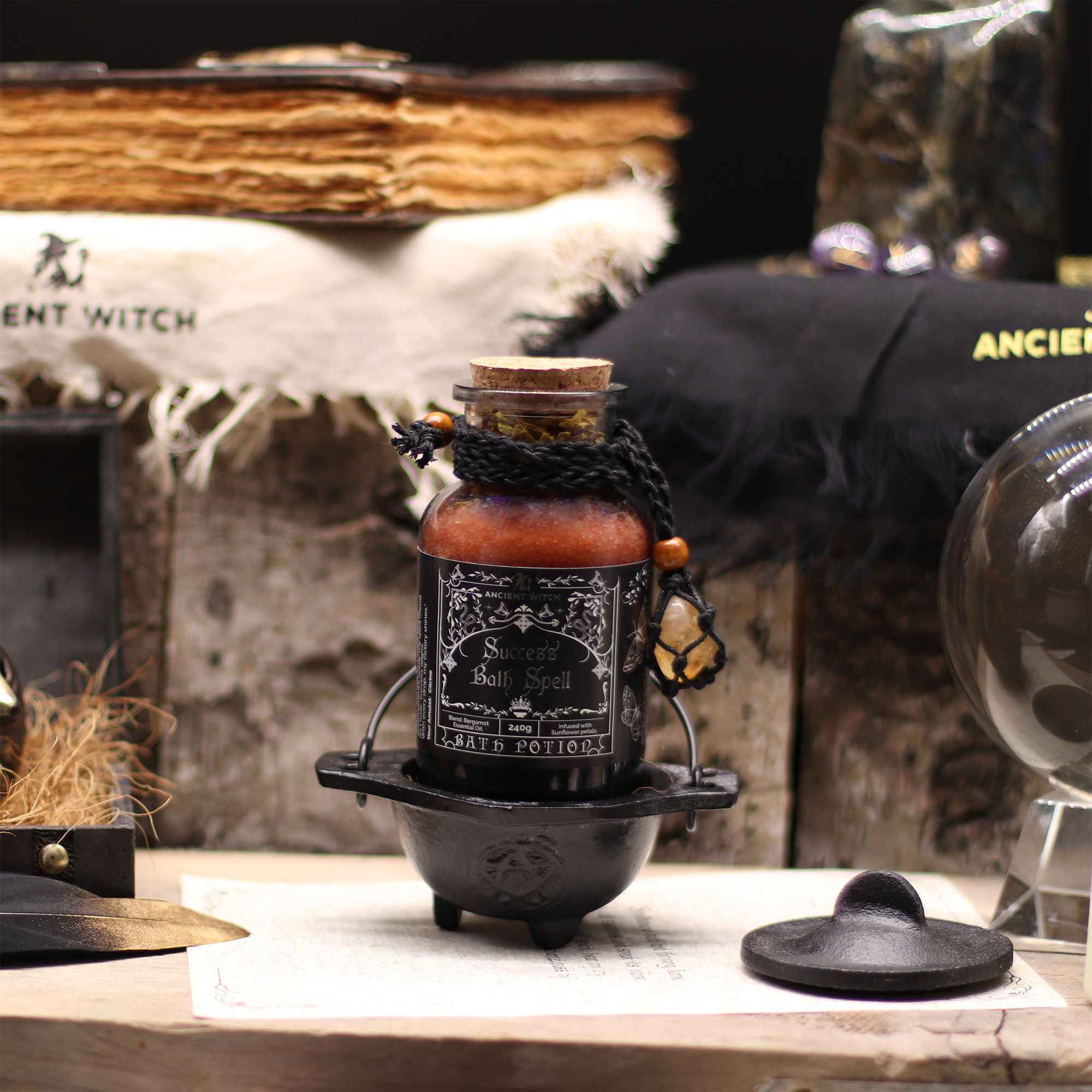 Ancient Witch Bath Spell Potion & Citrine Crystal Amulet - Success